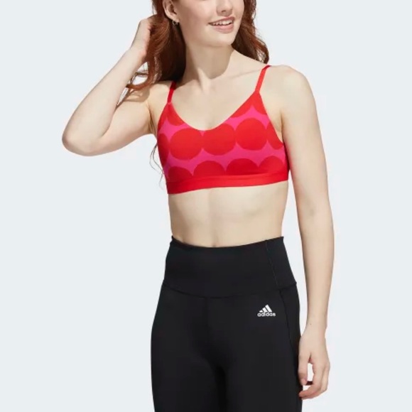 adidas Marimekko All Me Bra Sz S In Vivid Red/Team Real Magenta - Picture 1 of 8